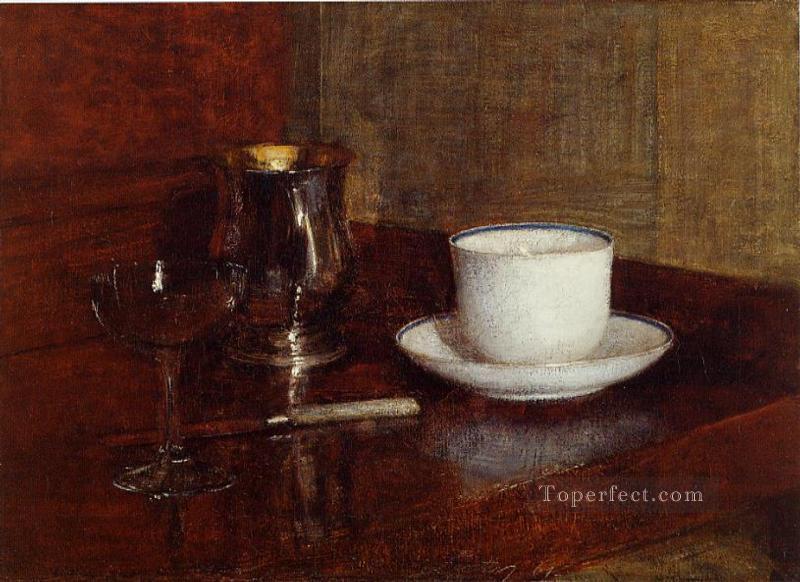 静物画ガラスの銀のゴブレットとシャンパンのカップ アンリ・ファンタン・ラトゥール油絵